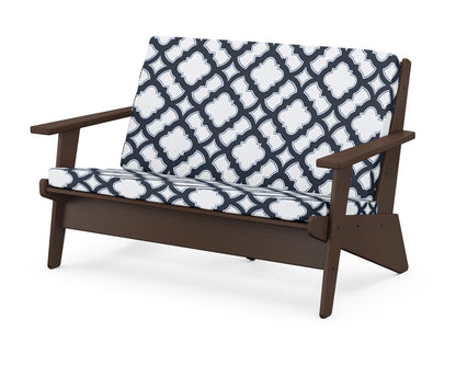 POLYWOOD® Riviera Modern Lounge Loveseat in Mahogany / Trellis Marine Indigo