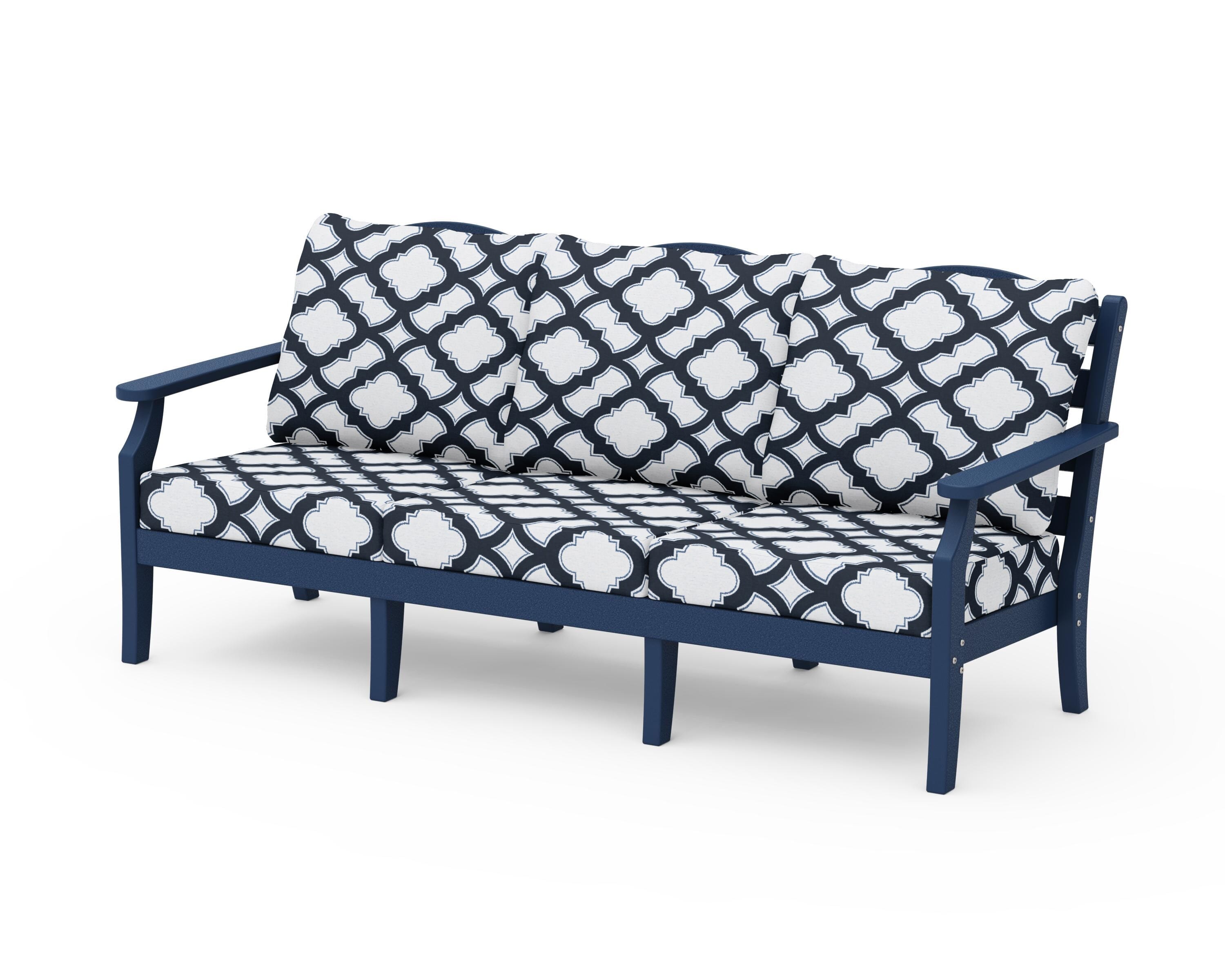 Draper James™ by  POLYWOOD® Savannah Deep Seating Sofa in Navy / Trellis Marine Indigo