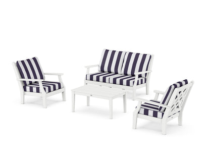 Country Living Wovendale 4-Piece Deep Seating Set with Loveseat in White / Cabana Stripe Navy