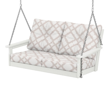 POLYWOOD® Vineyard Deep Seating Swing in Vintage White / Trellis Dune Burlap