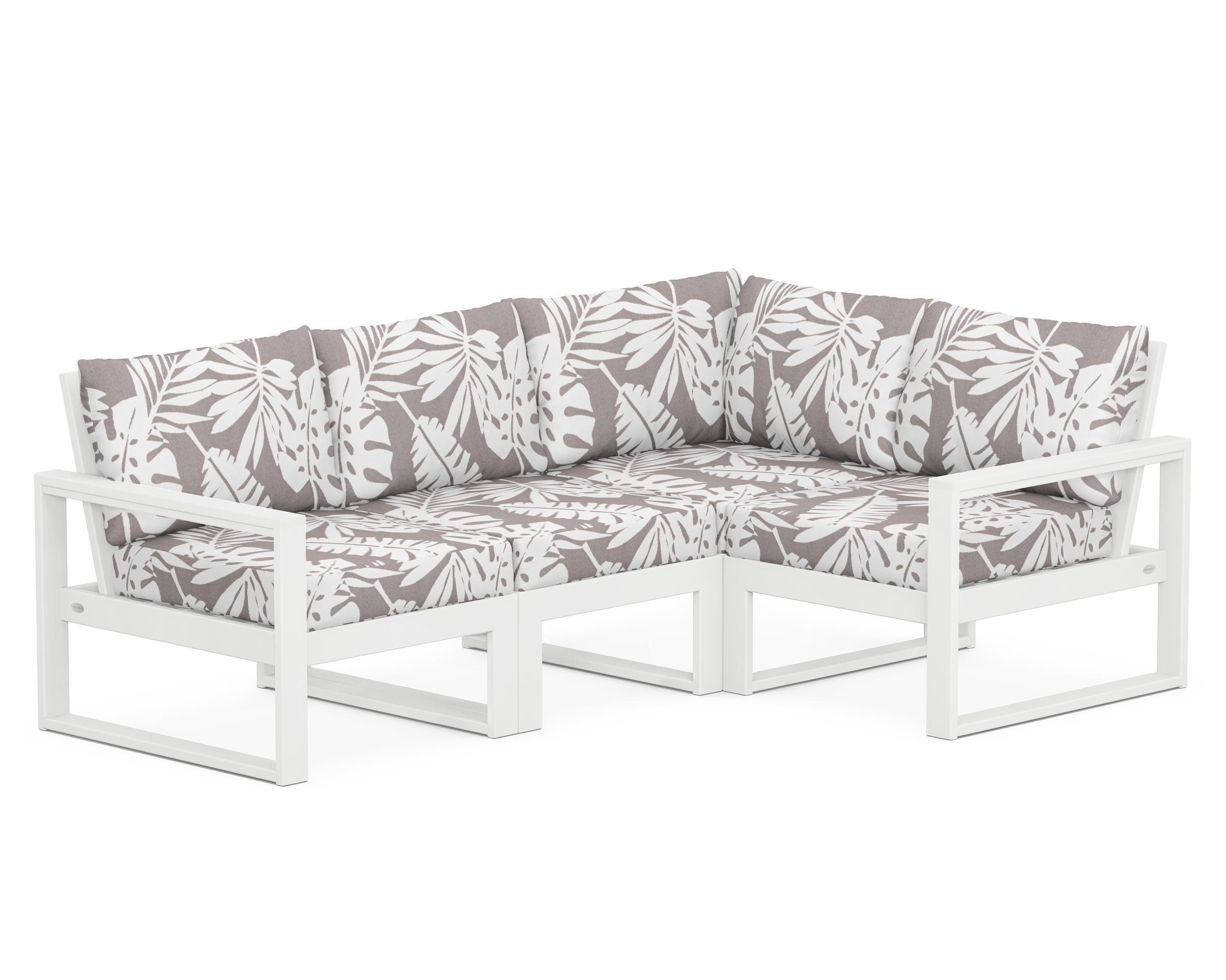 POLYWOOD® EDGE 4-Piece Modular Deep Seating Set in White / Leaf Grey Mist
