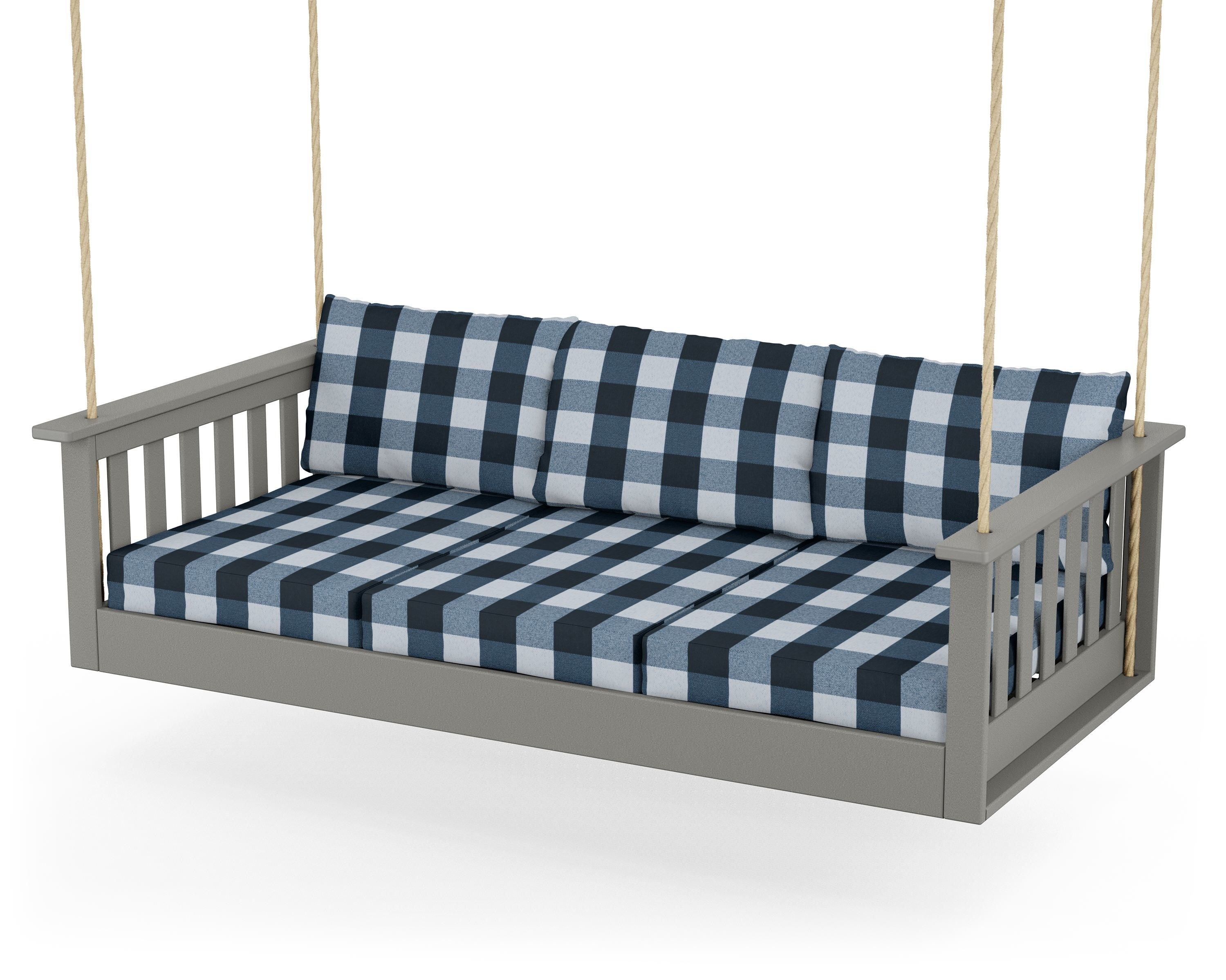POLYWOOD® Vineyard Daybed Swing in Slate Grey / Buffalo Plaid Marine Indigo