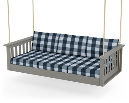 POLYWOOD® Vineyard Daybed Swing in Slate Grey / Buffalo Plaid Marine Indigo