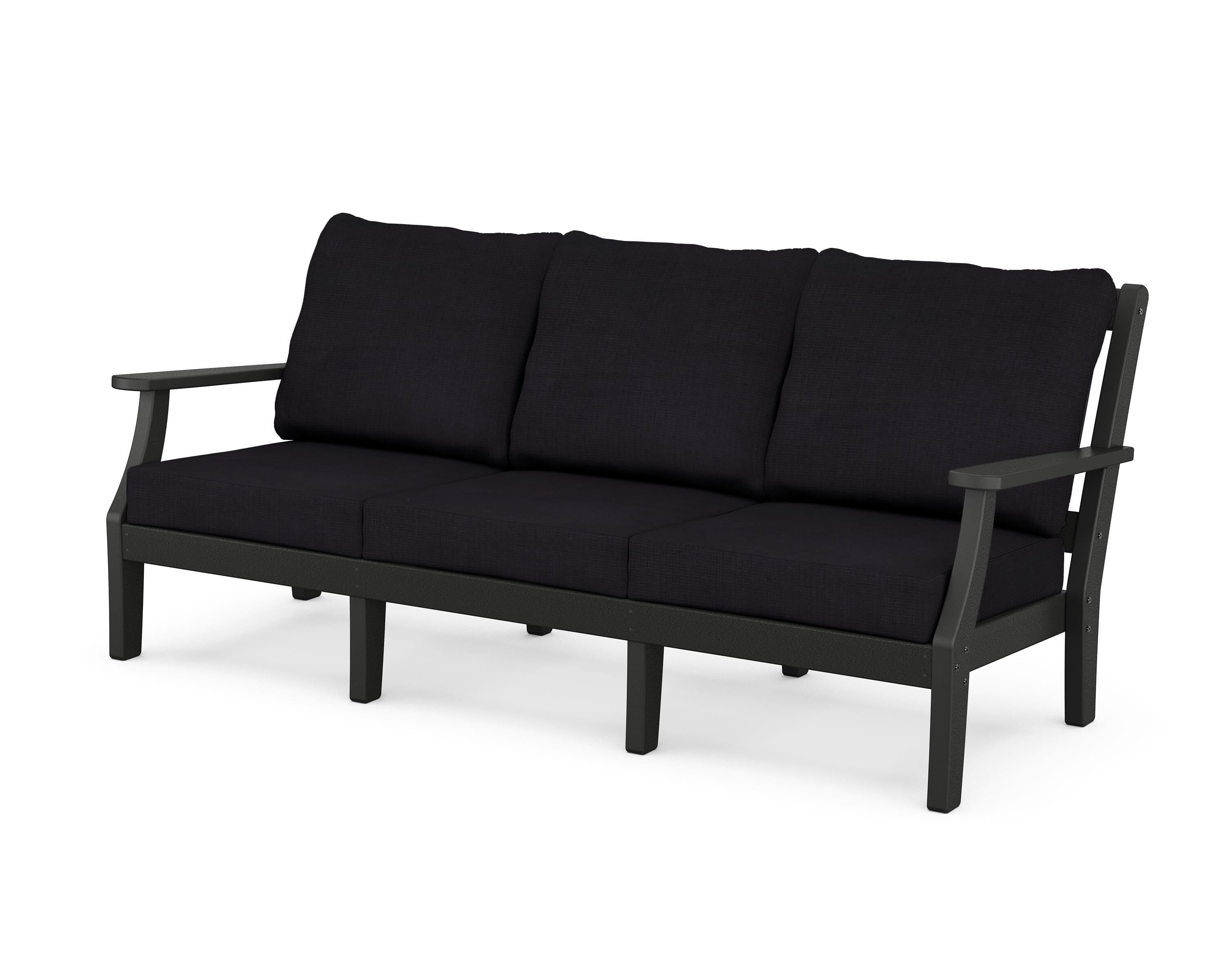 Martha Stewart by POLYWOOD® Chinoiserie Deep Seating Sofa in Black / Midnight Linen