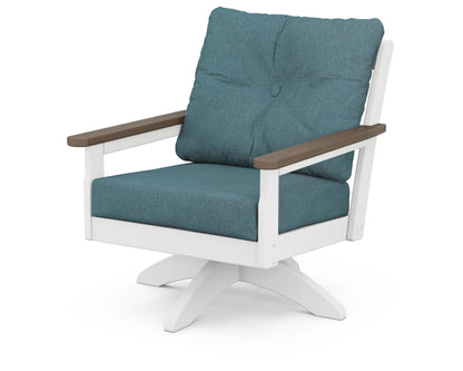 POLYWOOD® Vineyard Deep Seating Swivel Chair in White / Kona / Ocean Teal