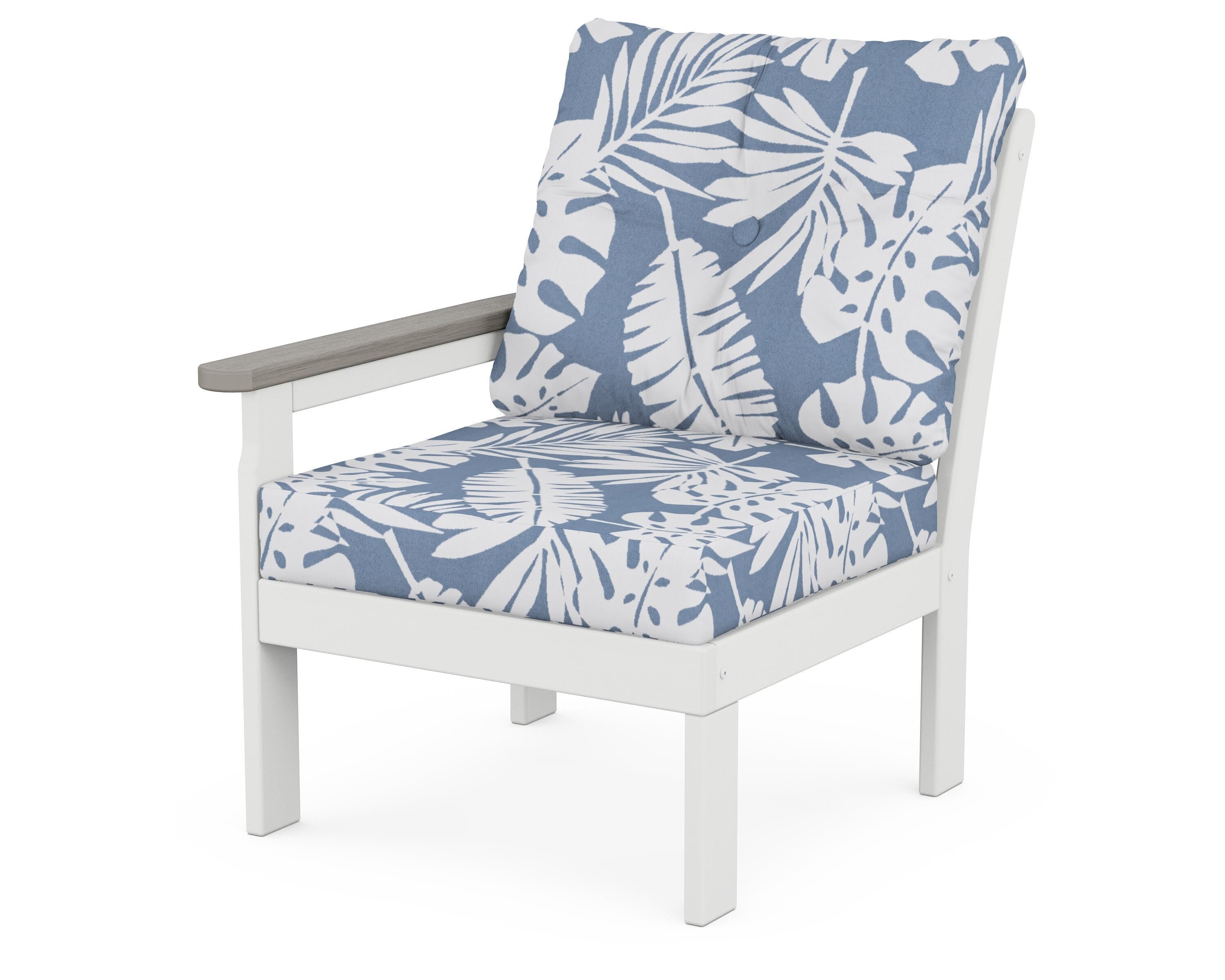 POLYWOOD® Vineyard Modular Left Arm Chair in White / Driftwood / Leaf Sky Blue