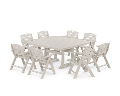 POLYWOOD® Nautical Lowback 9-Piece Square Dining Set with Trestle Legs in Sand