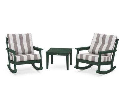 POLYWOOD® Vineyard 3-Piece Deep Seating Rocker Set in Green / Cabana Stripe Grey Mist