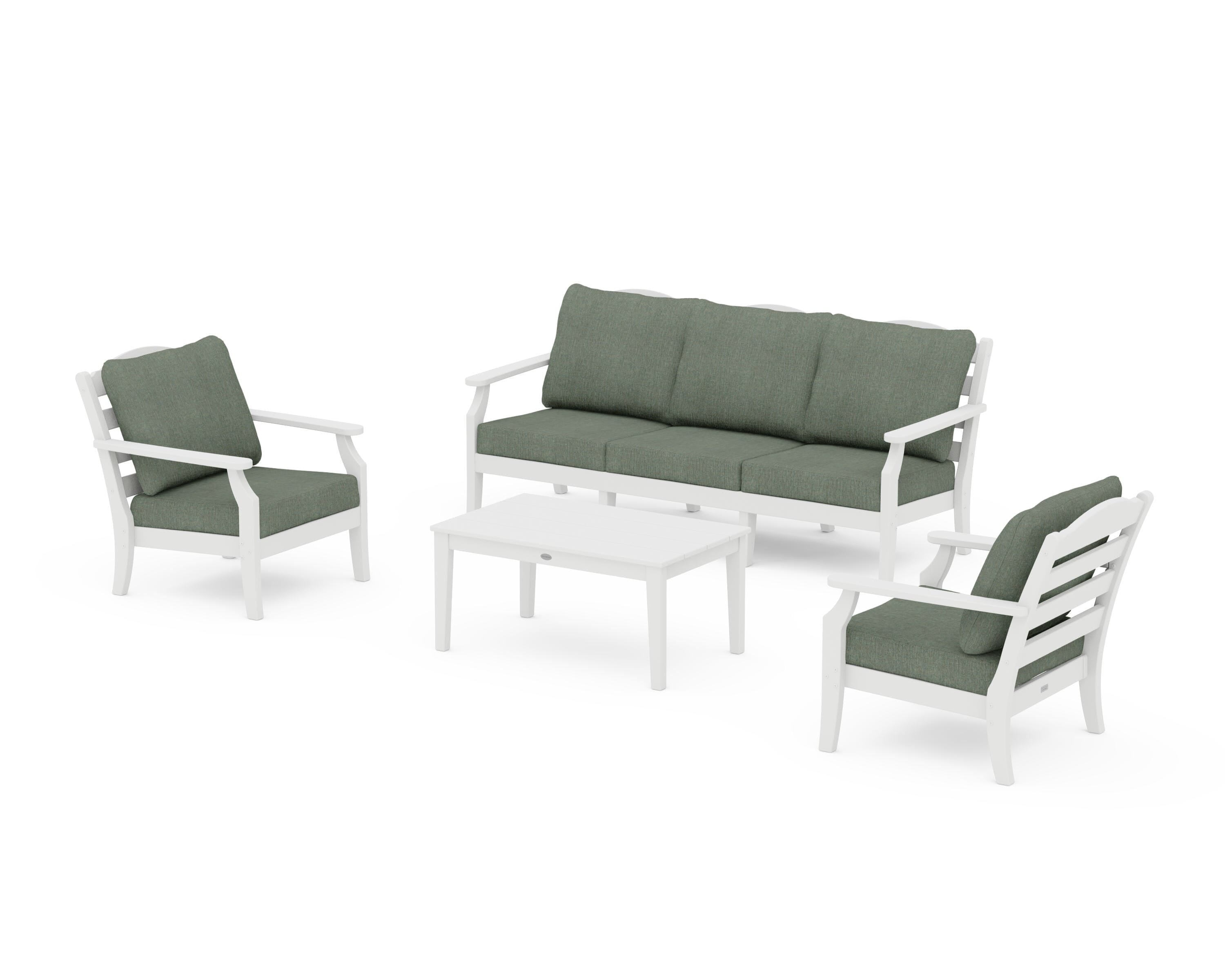 Draper James™ by  POLYWOOD® Savannah 4-Piece Deep Seating Set with Sofa in White / Cast Sage