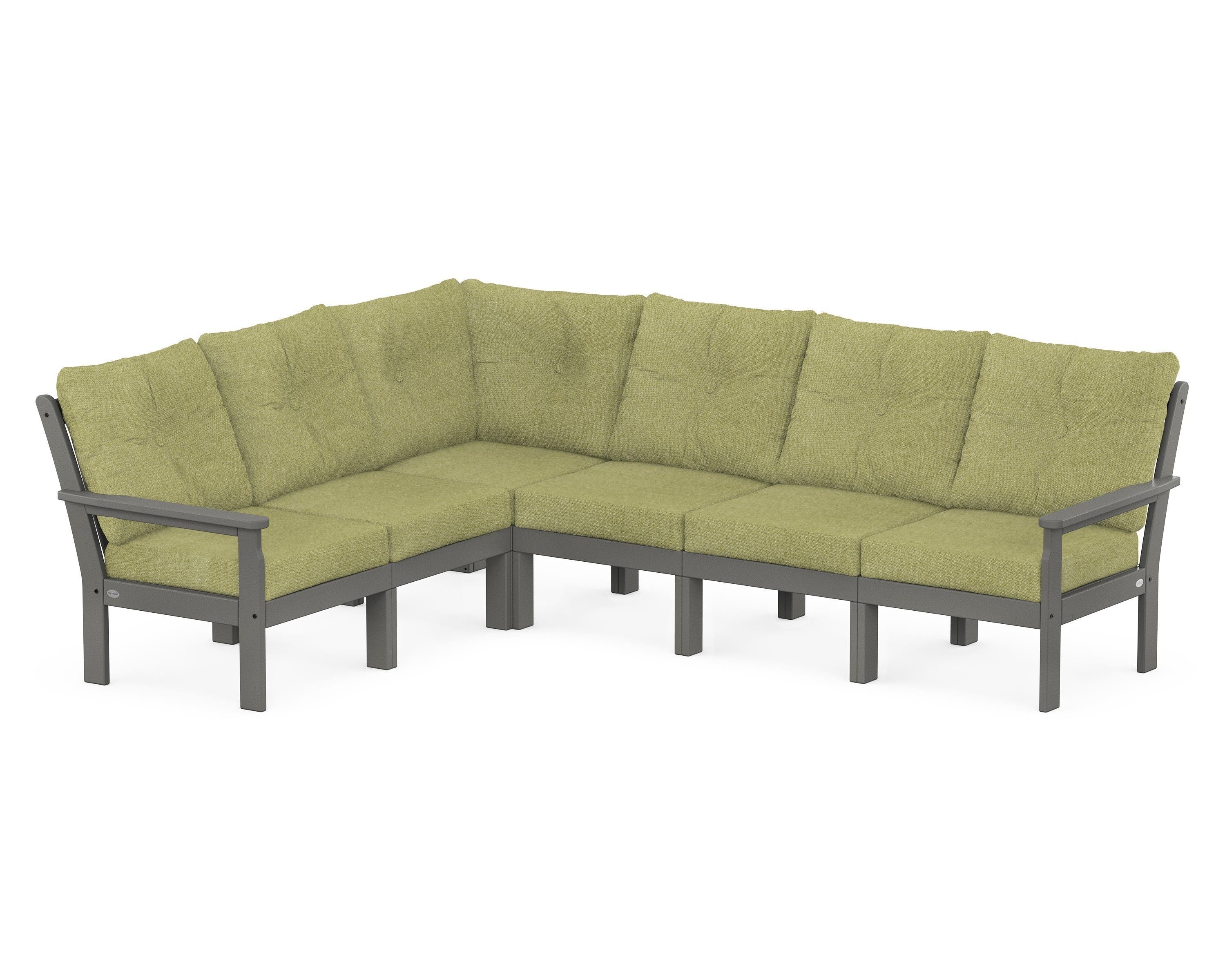 POLYWOOD® Vineyard 6-Piece Sectional in Slate Grey / Chartreuse Boucle