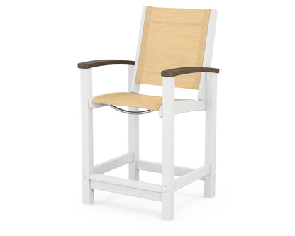 POLYWOOD® Coastal Counter Chair in White / Kona / Dupioni Apricot Sling