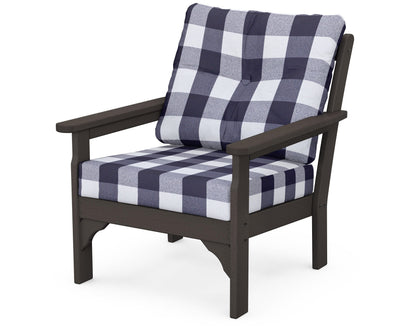 POLYWOOD® Vineyard Deep Seating Chair in Vintage Coffee / Buffalo Plaid Navy