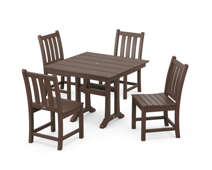 POLYWOOD® Traditional Garden 5-Piece Farmhouse Trestle Dining Set in Mahogany