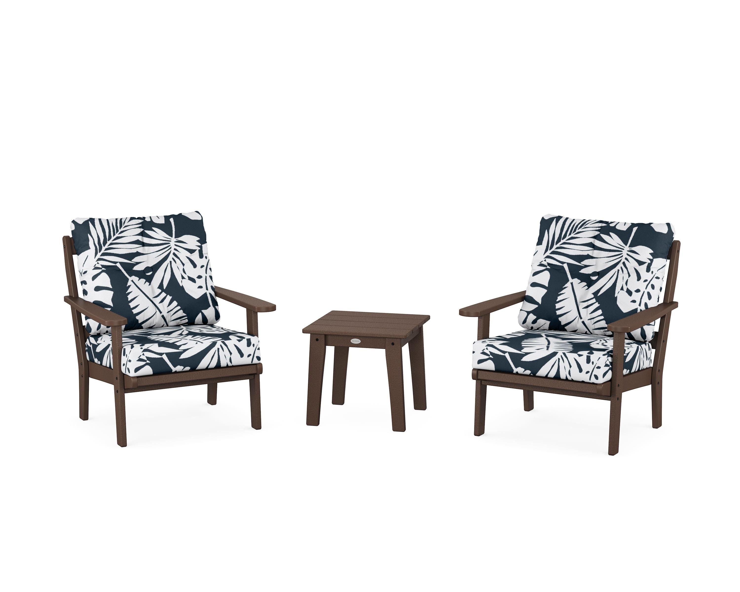POLYWOOD® Mission 3-Piece Deep Seating Set in Mahogany / Leaf Marine Indigo