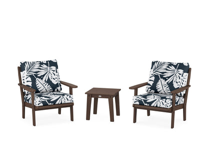 POLYWOOD® Mission 3-Piece Deep Seating Set in Mahogany / Leaf Marine Indigo