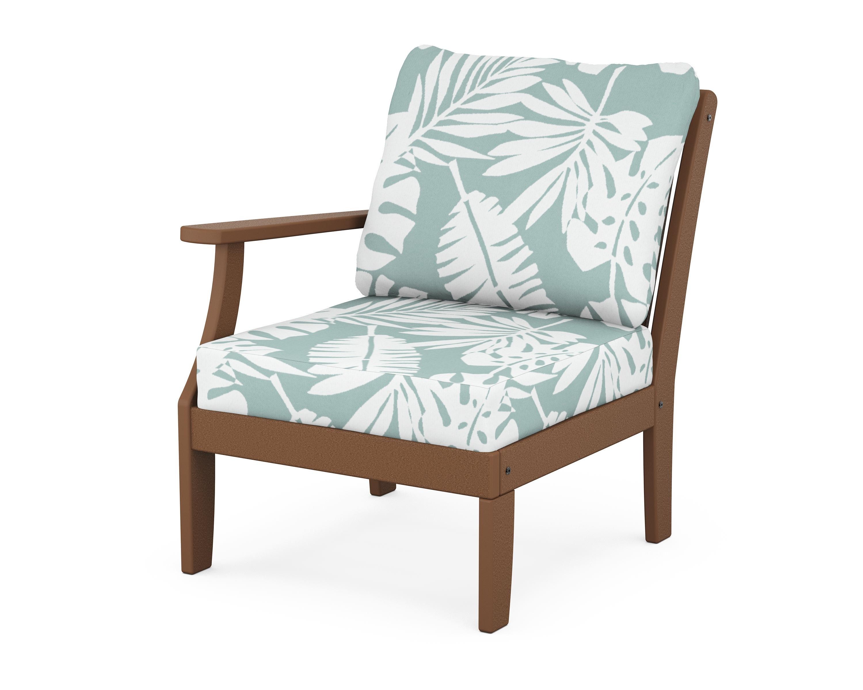 POLYWOOD® Braxton Modular Left Arm Chair in Teak / Leaf Glacier Spa