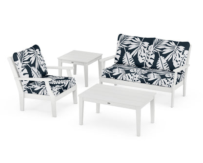 POLYWOOD® Braxton 4-Piece Deep Seating Set in White / Leaf Marine Indigo