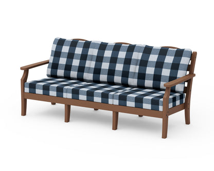 Draper James™ by  POLYWOOD® Savannah Deep Seating Sofa in Teak / Buffalo Plaid Marine Indigo
