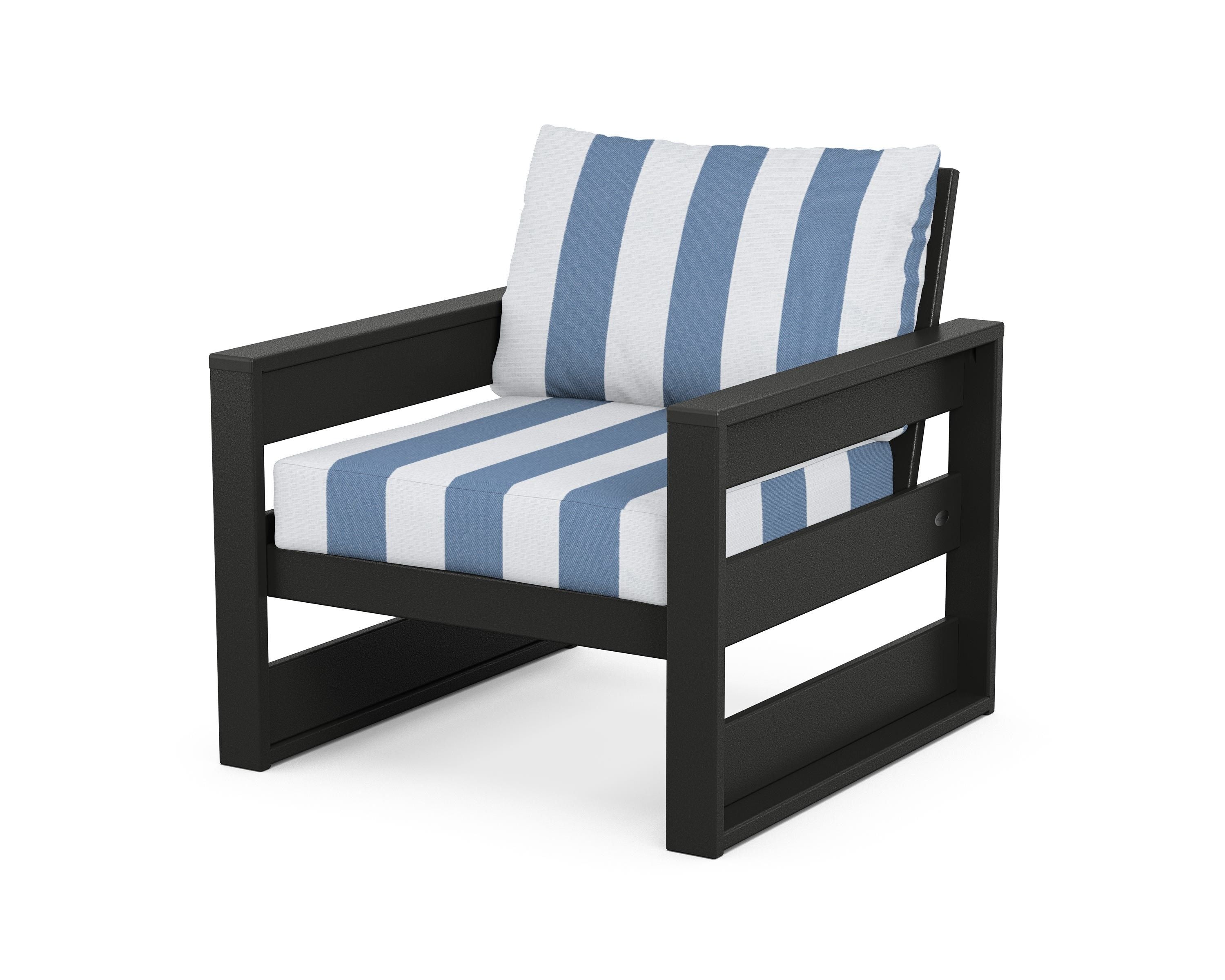 POLYWOOD® Westport Club Chair in Black / Cabana Stripe Sky Blue