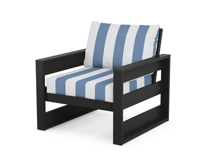 POLYWOOD® Westport Club Chair in Black / Cabana Stripe Sky Blue