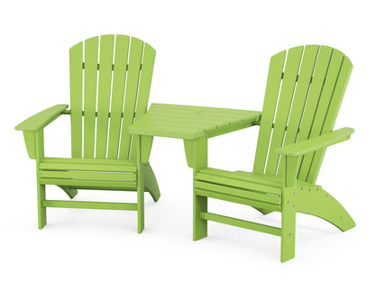 POLYWOOD® Nautical 3-Piece Curveback Adirondack Set with Angled Connecting Table in Lime