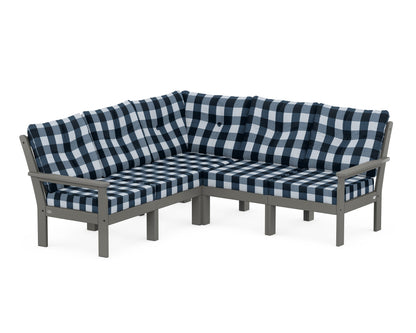 POLYWOOD® Vineyard 5-Piece Sectional in Slate Grey / Buffalo Plaid Marine Indigo