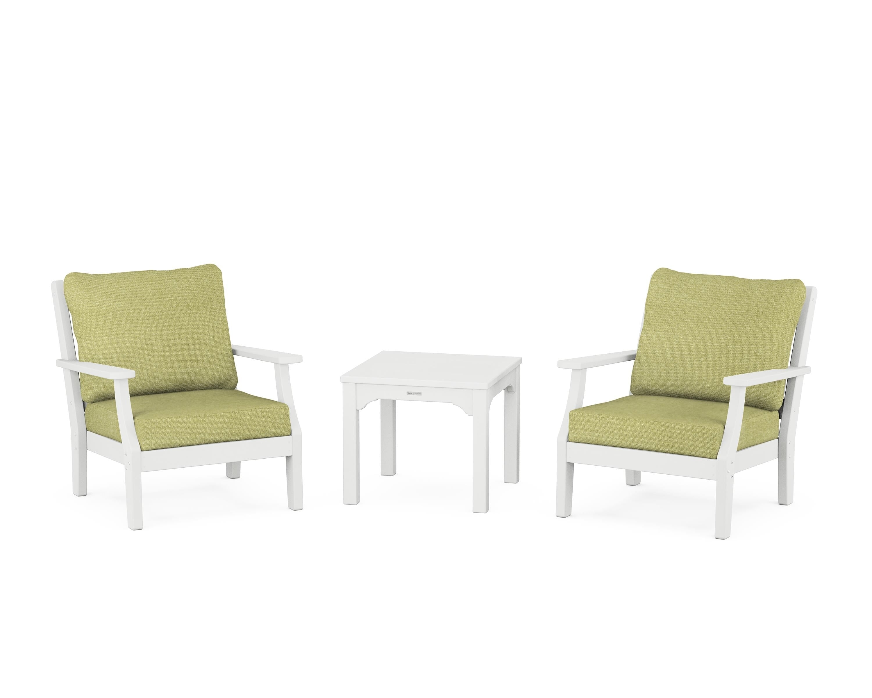 Martha Stewart by POLYWOOD® Chinoiserie 3-Piece Deep Seating Set in White / Chartreuse Boucle