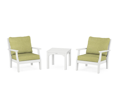 Martha Stewart by POLYWOOD® Chinoiserie 3-Piece Deep Seating Set in White / Chartreuse Boucle