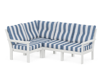 POLYWOOD® Vineyard 4-Piece Sectional in White / Cabana Stripe Sky Blue