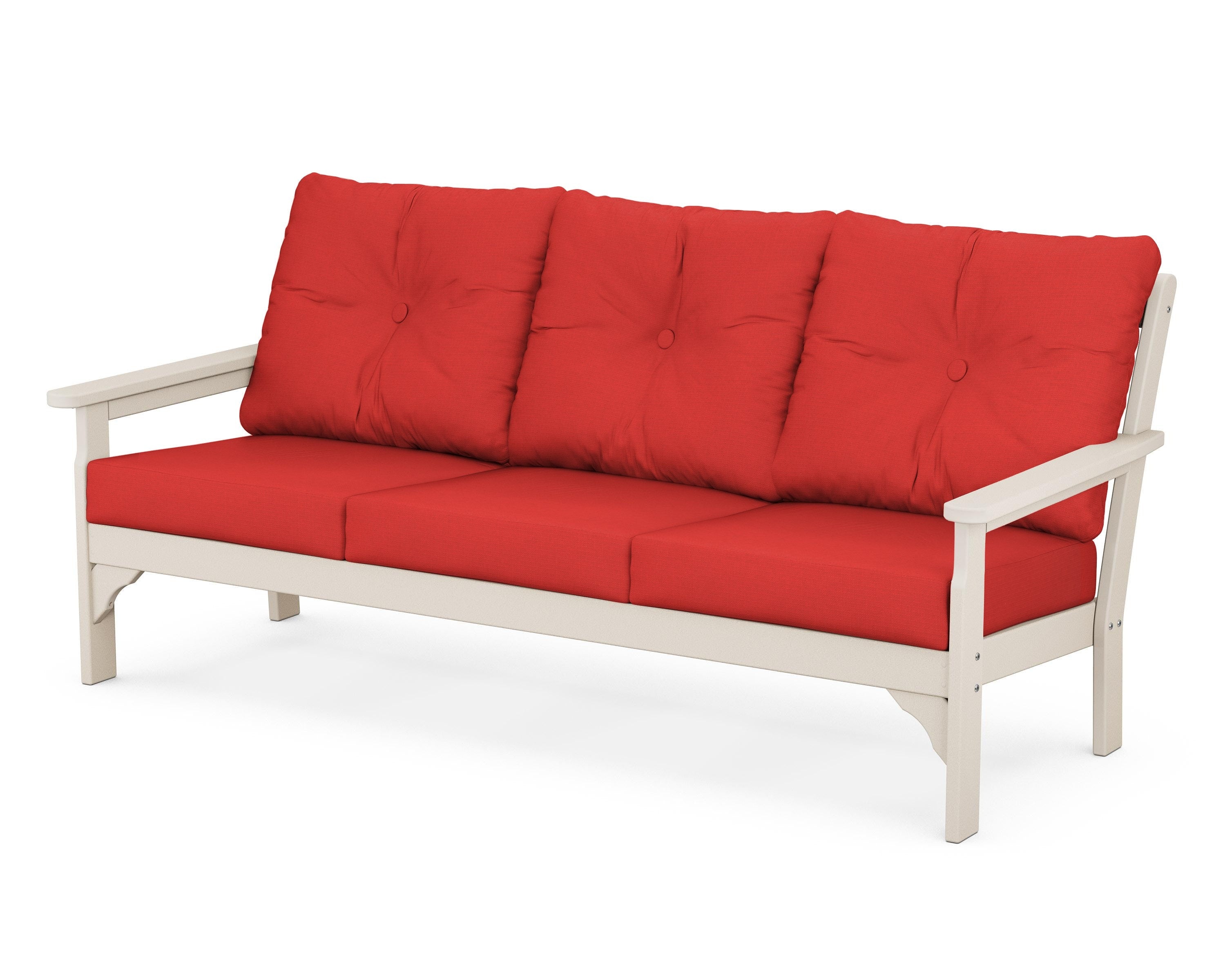 POLYWOOD® Vineyard Deep Seating Sofa in Sand / Crimson Linen