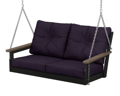 POLYWOOD® Vineyard Deep Seating Swing in Black / Kona / Navy Linen