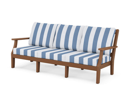 Martha Stewart by POLYWOOD® Chinoiserie Deep Seating Sofa in Teak / Cabana Stripe Sky Blue