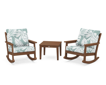 POLYWOOD® Vineyard 3-Piece Deep Seating Rocker Set in Teak / Leaf Glacier Spa