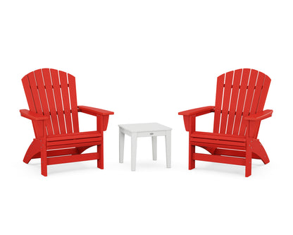 POLYWOOD® 3-Piece Nautical Grand Adirondack Set in Sunset Red / White