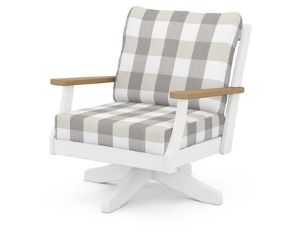POLYWOOD® Braxton Deep Seating Swivel Chair in White / Natural / Buffalo Plaid Grey Mist