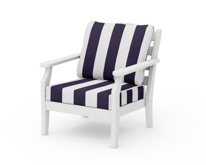 Draper James™ by  POLYWOOD® Savannah Deep Seating Chair in White / Cabana Stripe Navy