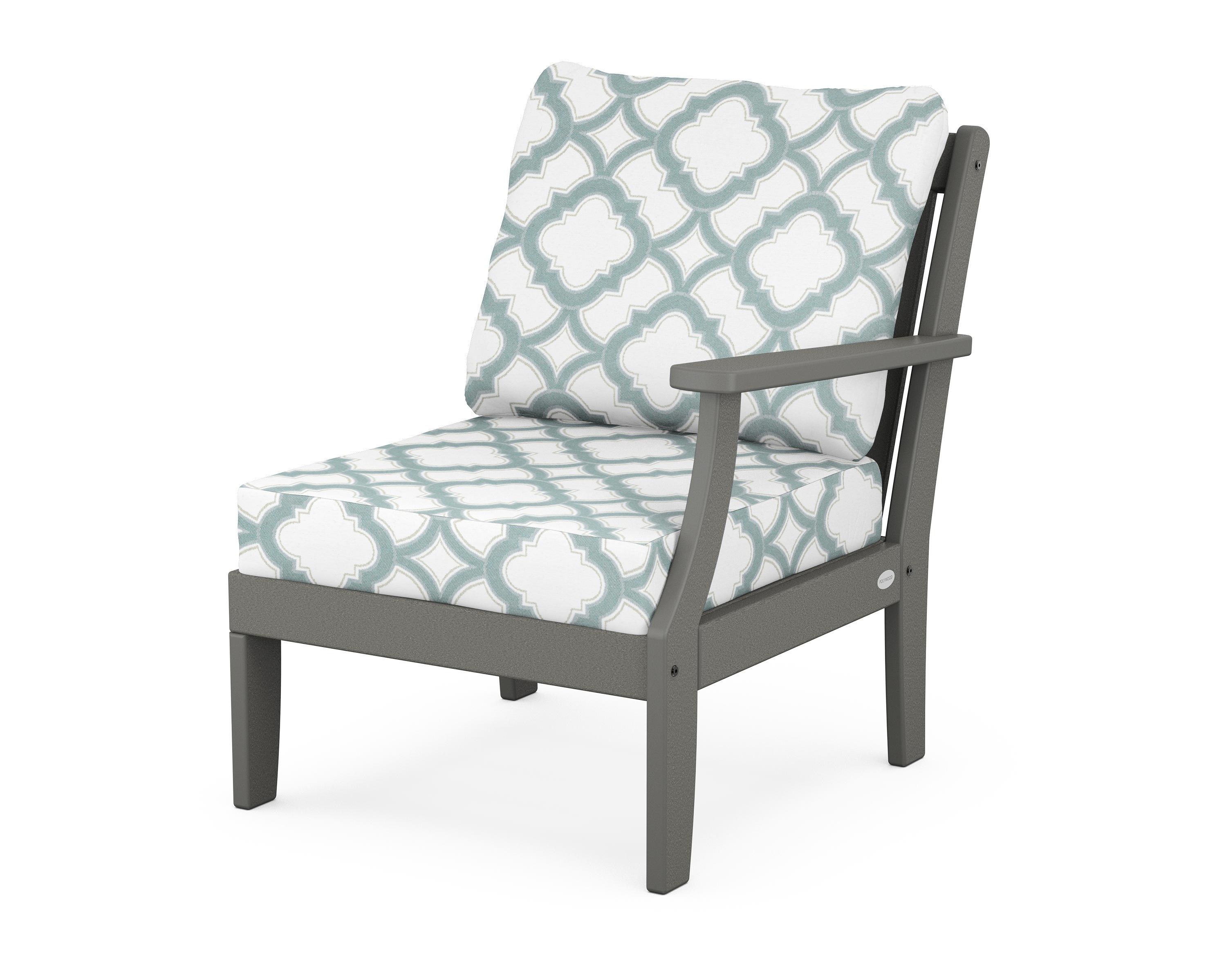 POLYWOOD® Braxton Modular Right Arm Chair in Slate Grey / Trellis Glacier Spa