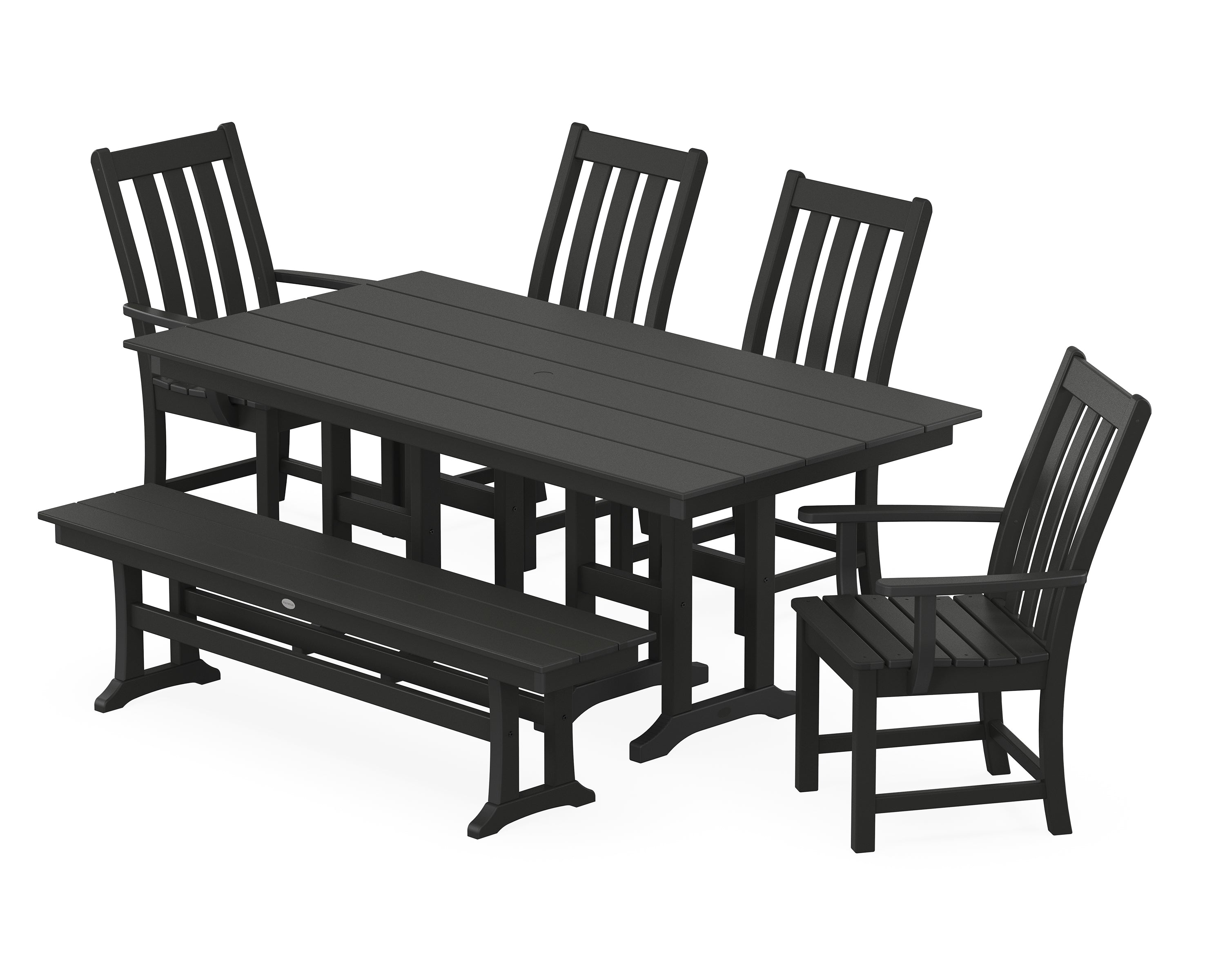 POLYWOOD® Vineyard 6-Piece Farmhouse Dining Set with Bench in Black