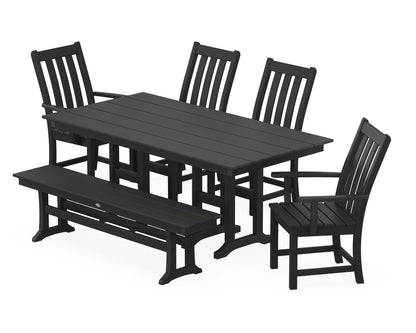 POLYWOOD® Vineyard 6-Piece Farmhouse Dining Set with Bench in Black