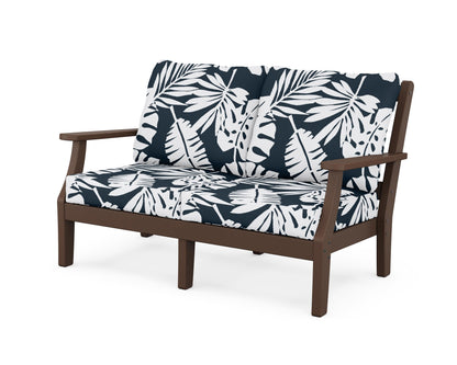 Martha Stewart by POLYWOOD® Chinoiserie Deep Seating Loveseat in Mahogany / Leaf Marine Indigo