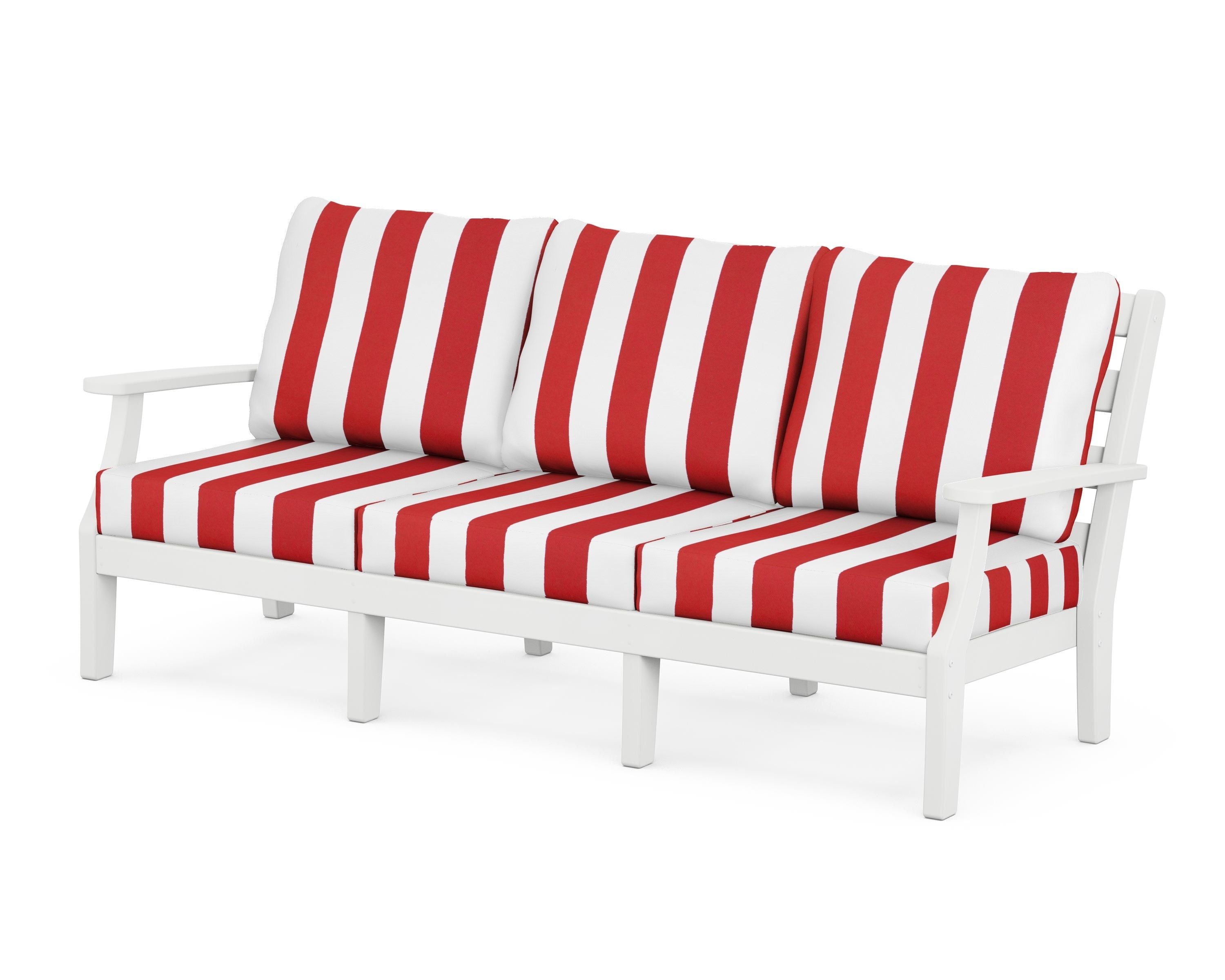 POLYWOOD® Chesapeake Deep Seating Sofa in White / Cabana Stripe Crimson