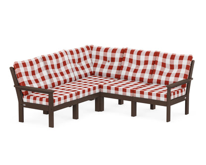 POLYWOOD® Vineyard 5-Piece Sectional in Mahogany / Buffalo Plaid Crimson