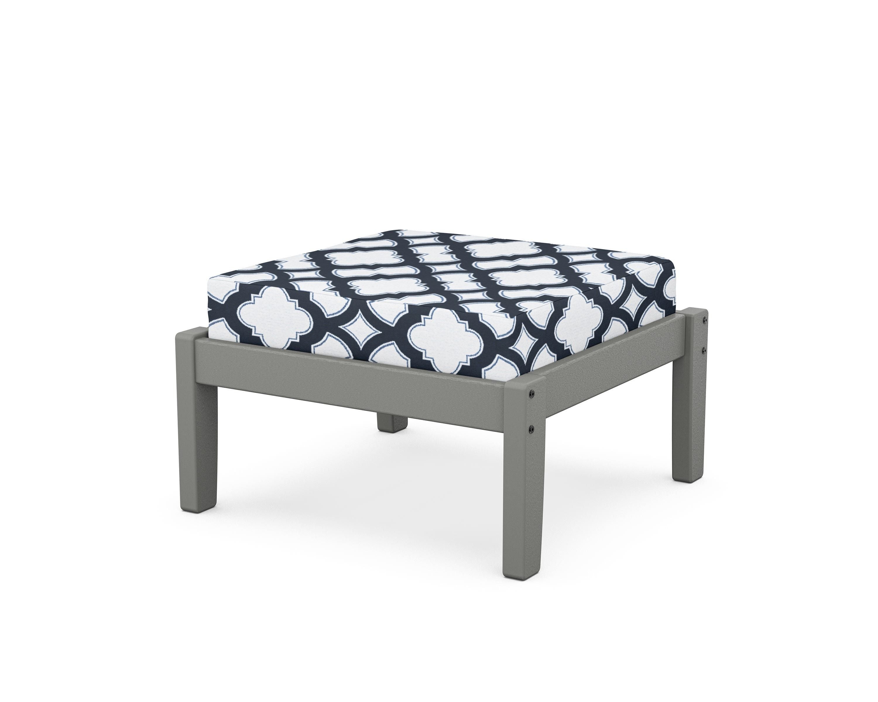 Unbranded Deep Seating Ottoman in Slate Grey / Trellis Marine Indigo
