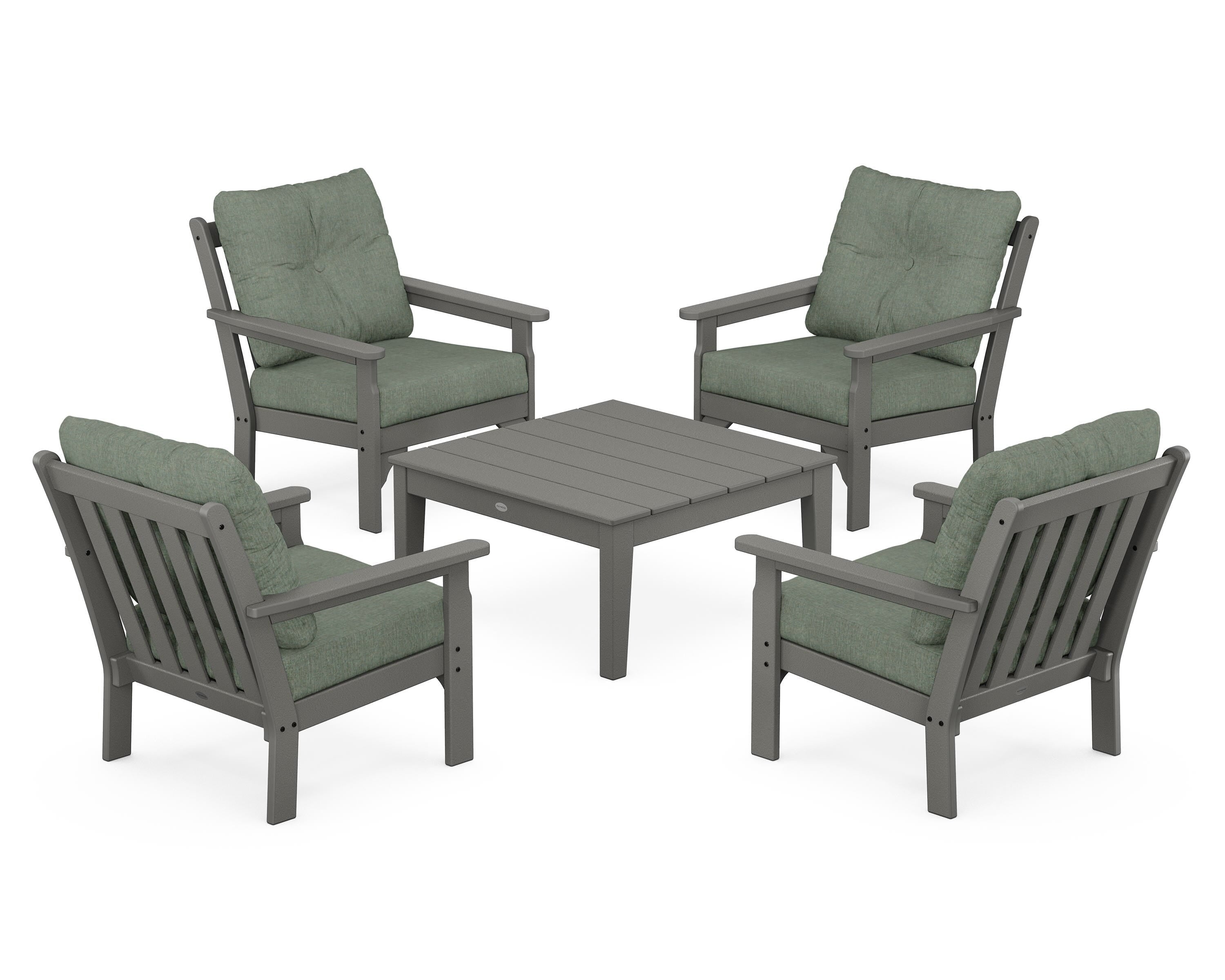 POLYWOOD® Vineyard 5-Piece Deep Seating Conversation Set in Slate Grey / Cast Sage