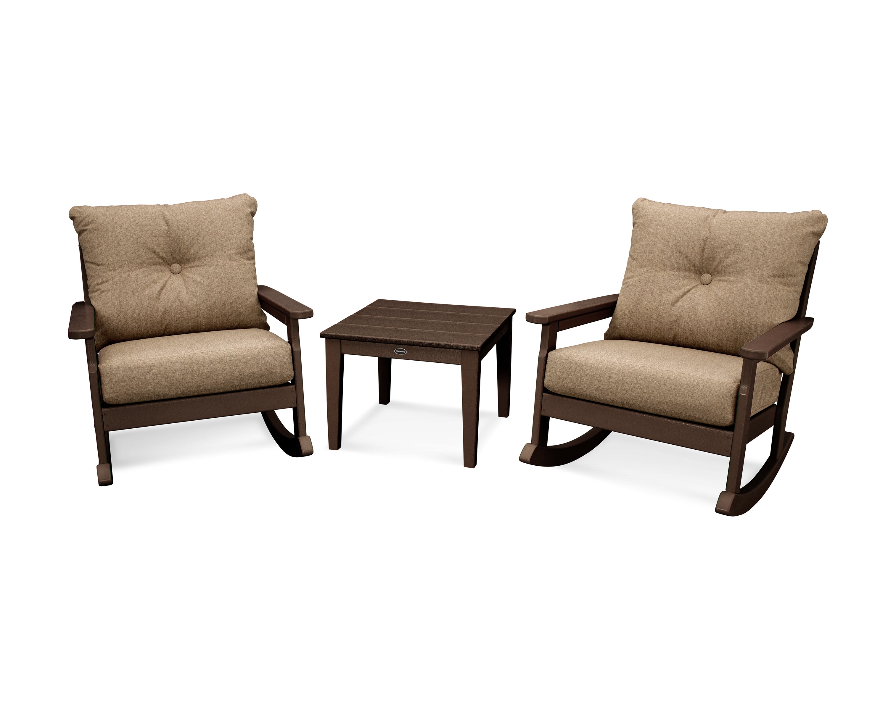 POLYWOOD® Vineyard 3-Piece Deep Seating Rocker Set in Mahogany / Sesame