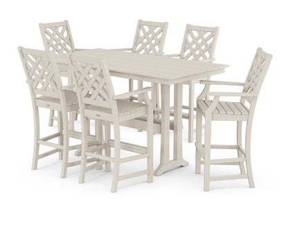 Country Living Wovendale Arm Chair 7-Piece Farmhouse Bar Set with Trestle Legs in Sand
