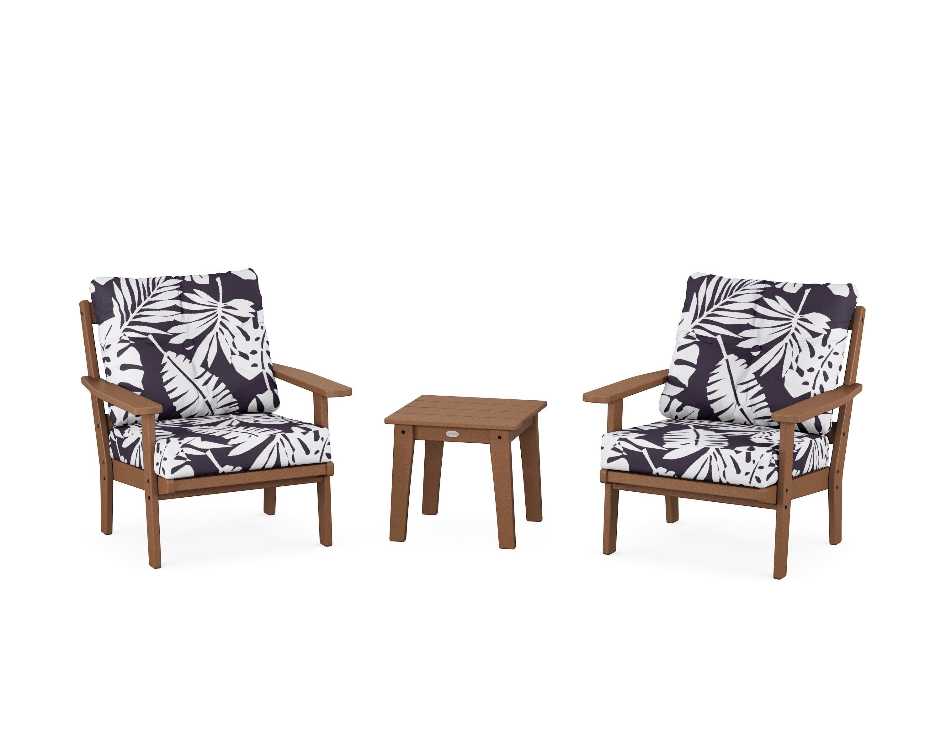 POLYWOOD® Prairie 3-Piece Deep Seating Set in Teak / Leaf Navy