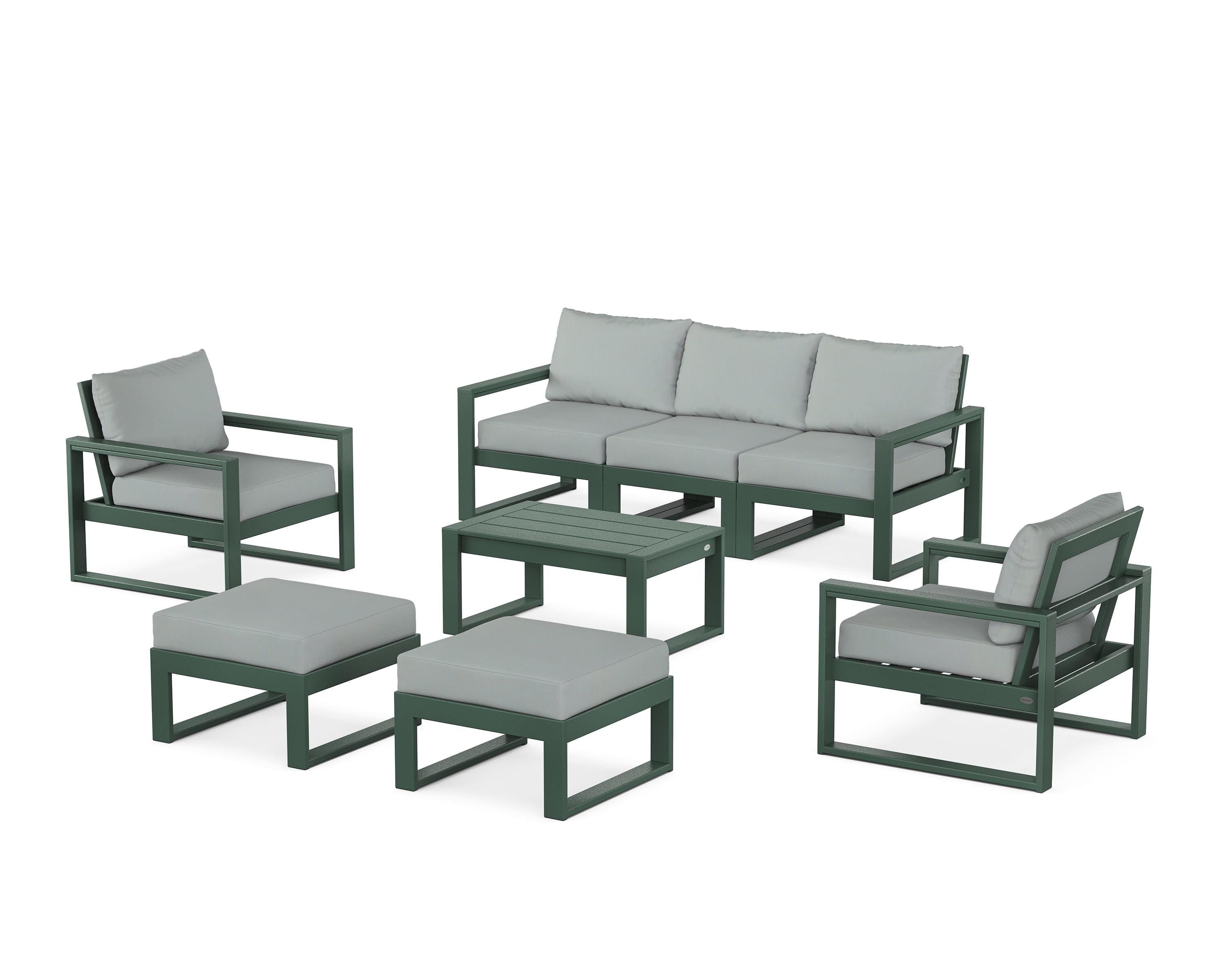 POLYWOOD® EDGE Sectional 8-Piece Lounge Sofa Set in Green / Spa