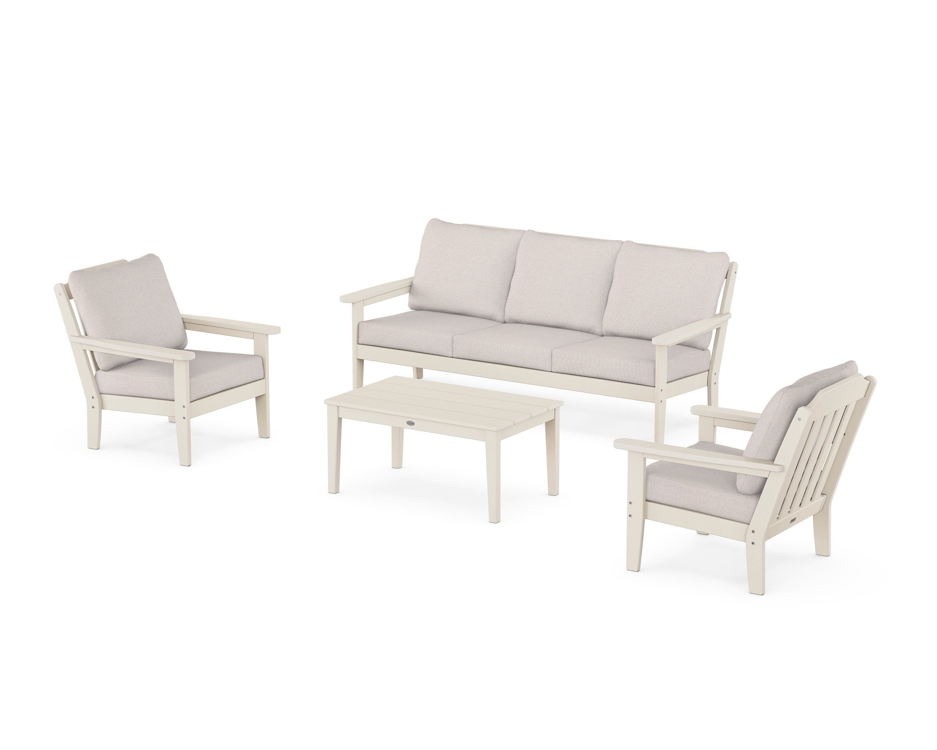 Country Living Cottage 4-Piece Deep Seating Set with Sofa in Sand / Dune Burlap