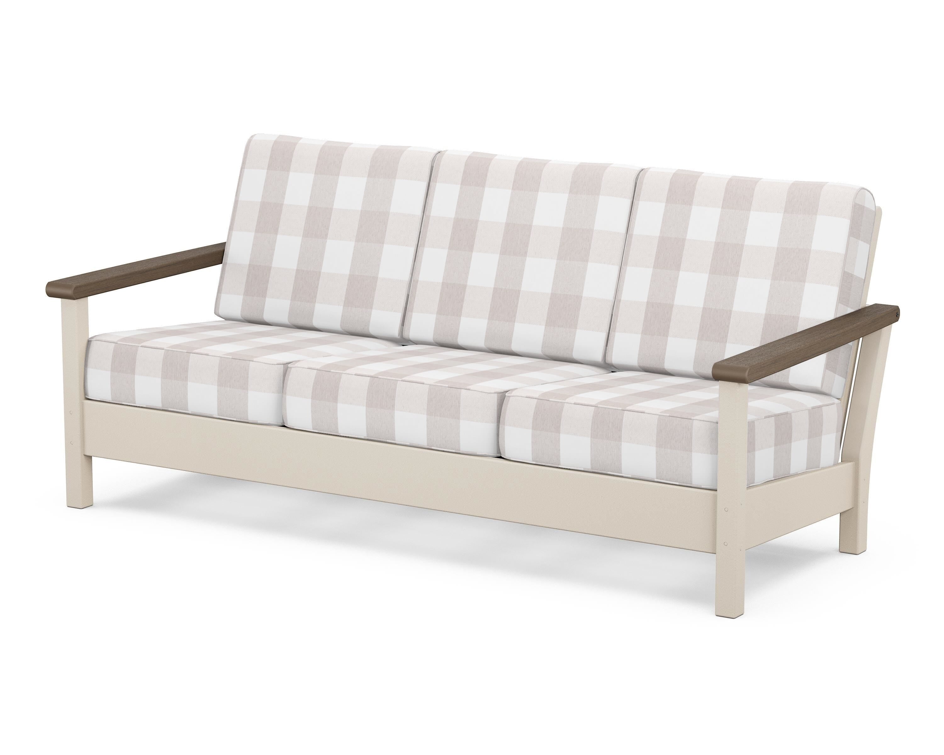 POLYWOOD® Harbour Deep Seating Sofa in Sand / Kona / Buffalo Plaid Dune Burlap